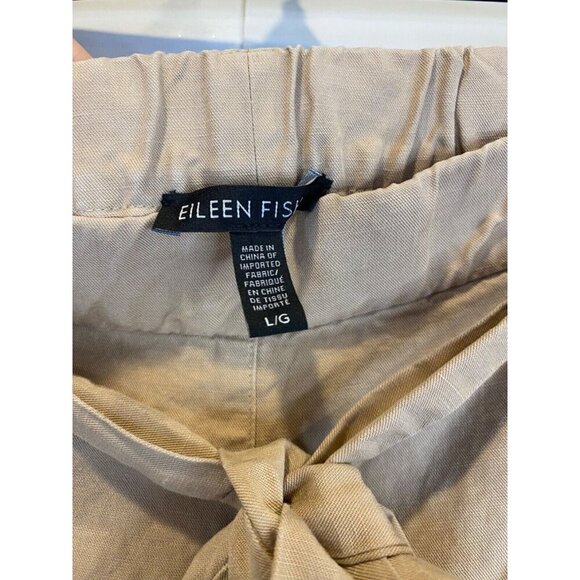 Eileen Fisher Large Khaki Tencel Linen Ankle Pant Tie Waist EUC - Picture 4 of 6